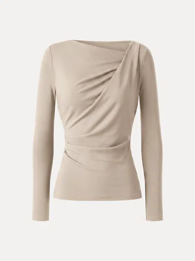Oglmove Eco-mousse® Asymmetrical Neck Long Sleeve Tucked-waist Top In Natural Calico