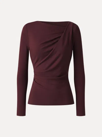 Oglmove Eco-mousse® Asymmetrical Neck Long Sleeve Tucked-waist Top In Ruby Red