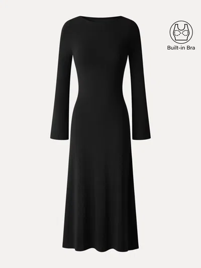 Oglmove Eco-mousse® Boatneck Bell Sleeve Midi Bra Dress In Black