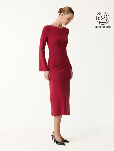 Oglmove Eco-mousse® Boatneck Bell Sleeve Midi Bra Dress In Brick