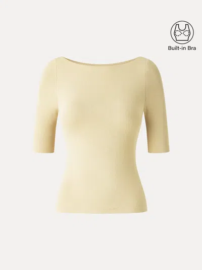 Oglmove Eco-mousse® Boatneck Elbow Sleeve Bra Top In Butter Yellow