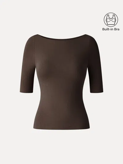 Oglmove Eco-mousse® Boatneck Elbow Sleeve Bra Top In Espresso