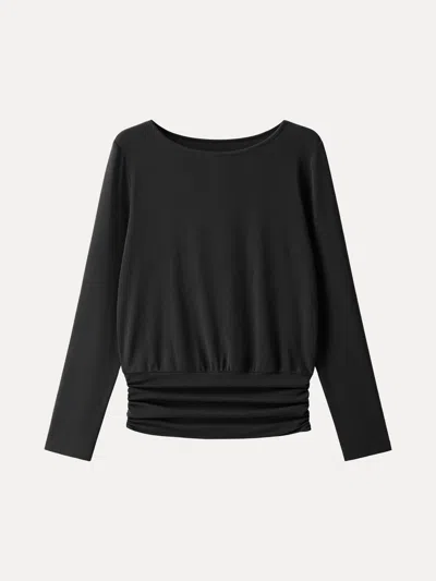 Oglmove Eco-mousse® Boatneck Long Sleeve Ruched Banded Hem Top In Black