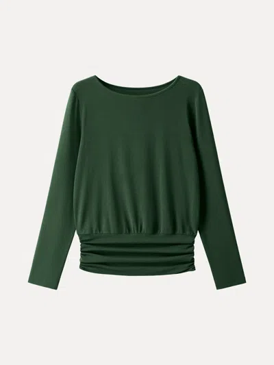 Oglmove Eco-mousse® Boatneck Long Sleeve Ruched Banded Hem Top In Deep Bush