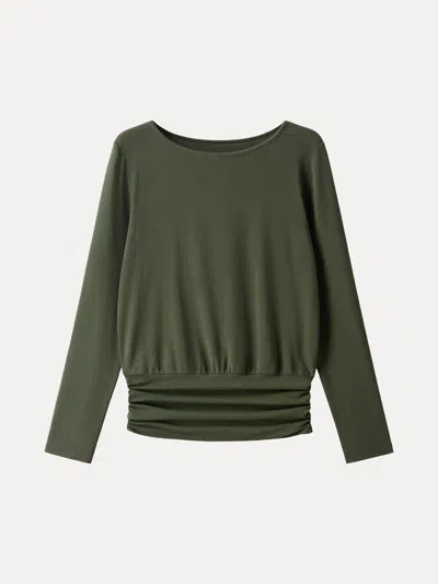 Oglmove Eco-mousse® Boatneck Long Sleeve Ruched Banded Hem Top In Deep Olive