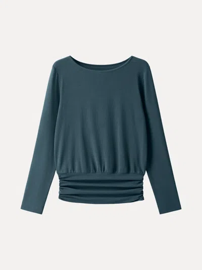 Oglmove Eco-mousse® Boatneck Long Sleeve Ruched Banded Hem Top In Forest Night