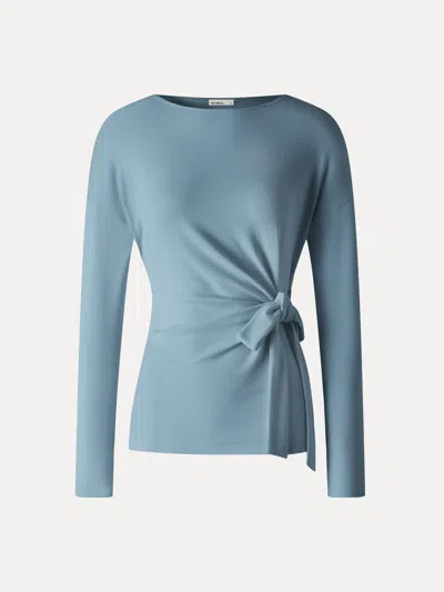 Oglmove Eco-mousse® Boatneck Long Sleeve Tie-waist Top In Dusk Blue