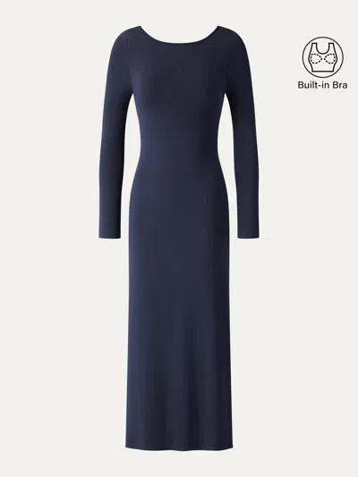 Oglmove Eco-mousse® Boatneck Open-back Midi Bra Dress In Midnight Navy