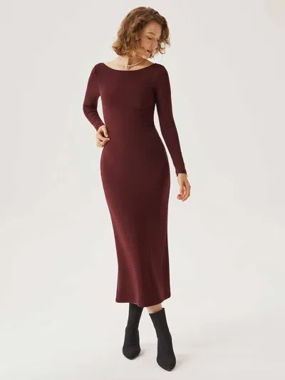 Oglmove Eco-mousse® Boatneck Open-back Midi Bra Dress In Ruby Red