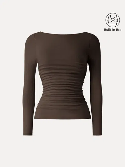 Oglmove Eco-mousse® Boatneck Ruched Bra Top In Espresso