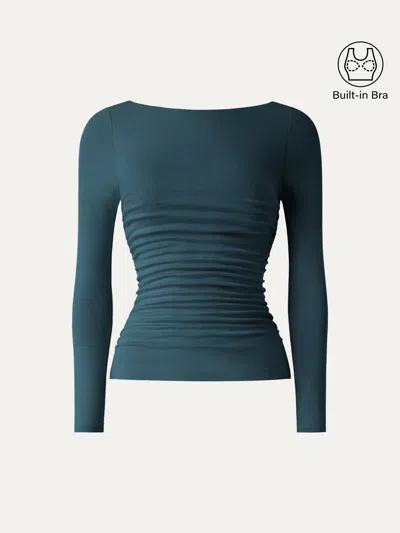 Oglmove Eco-mousse® Boatneck Ruched Bra Top In Forest Night