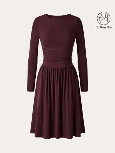 Oglmove Eco-mousse® Boatneck Ruched Mini Bra Dress With Pockets In Brown