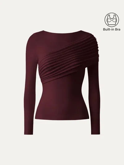Oglmove Eco-mousse® Boatneck Ruched Overlap Bra Top In Ruby Red