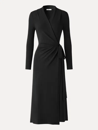 Oglmove Eco-mousse® Classic Long Sleeve Midi Wrap Dress In Black
