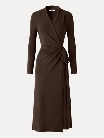 Oglmove Eco-mousse® Classic Long Sleeve Midi Wrap Dress In Brown
