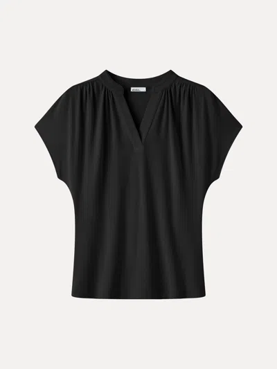 Oglmove Eco-mousse® Collared V-neck Short Sleeve Top In Black