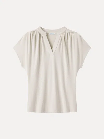 Oglmove Eco-mousse® Collared V-neck Short Sleeve Top In Ivory Beige
