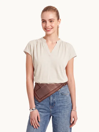 Oglmove Eco-mousse® Collared V-neck Top In Ivory Beige