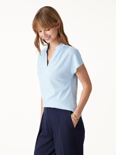 Oglmove Eco-mousse® Collared V-neck Top In Light Baby Blue