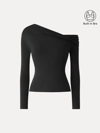 Oglmove Eco-mousse® Convertible Neck Long Sleeve Bra Top In Black