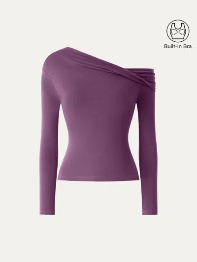 Oglmove Eco-mousse® Convertible Neck Long Sleeve Bra Top In Byzantium