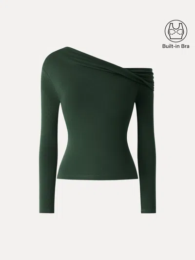 Oglmove Eco-mousse® Convertible Neck Long Sleeve Bra Top In Deep Bush