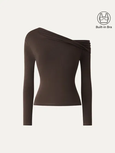 Oglmove Eco-mousse® Convertible Neck Long Sleeve Bra Top In Espresso