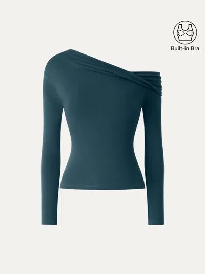 Oglmove Eco-mousse® Convertible Neck Long Sleeve Bra Top In Forest Night
