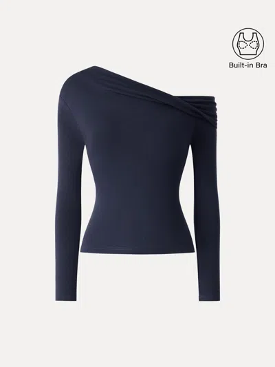 Oglmove Eco-mousse® Convertible Neck Long Sleeve Bra Top In Midnight Navy