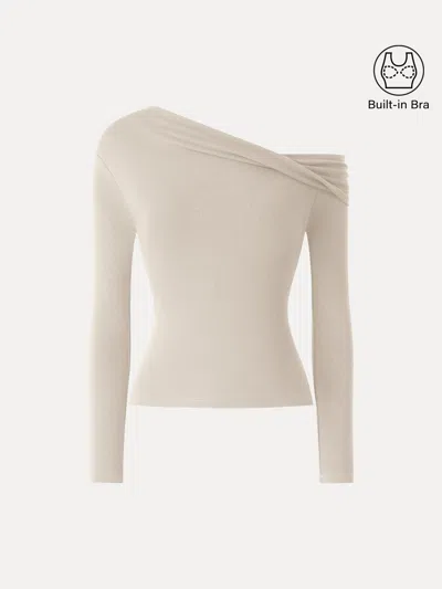 Oglmove Eco-mousse® Convertible Neck Long Sleeve Bra Top In Morning Mist