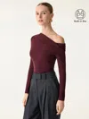 Oglmove Eco-mousse® Convertible Neck Long Sleeve Bra Top In Ruby