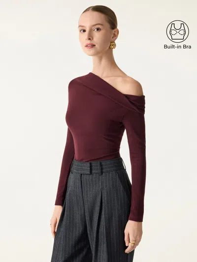Oglmove Eco-mousse® Convertible Neck Long Sleeve Bra Top In Ruby