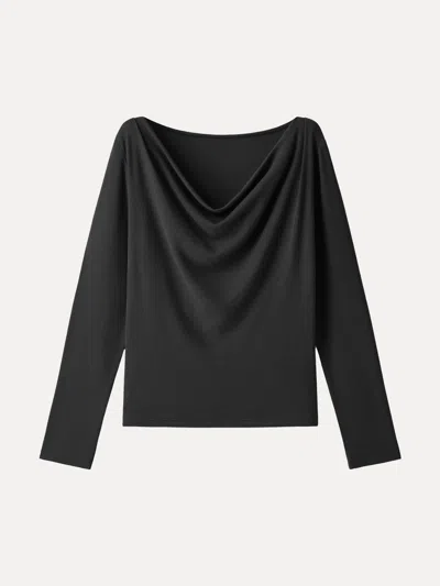 Oglmove Eco-mousse® Cowl Neck Long Sleeve Draped Top In Black