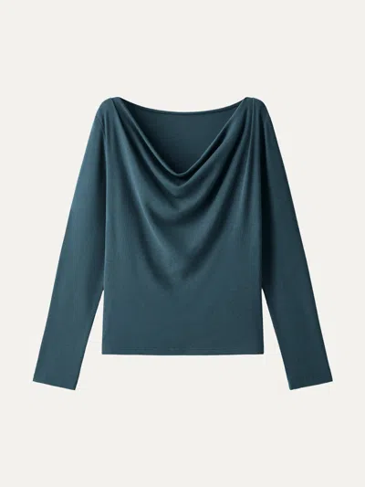 Oglmove Eco-mousse® Cowl Neck Long Sleeve Draped Top In Forest Night
