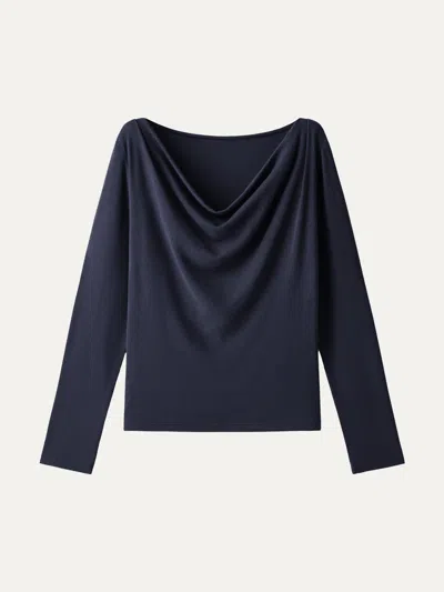 Oglmove Eco-mousse® Cowl Neck Long Sleeve Draped Top In Smoky Navy