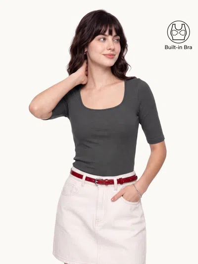 Oglmove Eco-mousse® Elbow Sleeve Bra Top In Davy