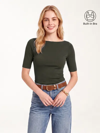Oglmove Eco-mousse® Elbow Sleeve Bra Top In Deep Olive
