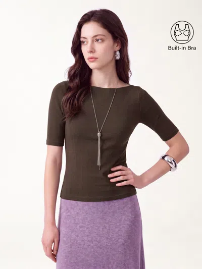 Oglmove Eco-mousse® Elbow Sleeve Bra Top In Espresso