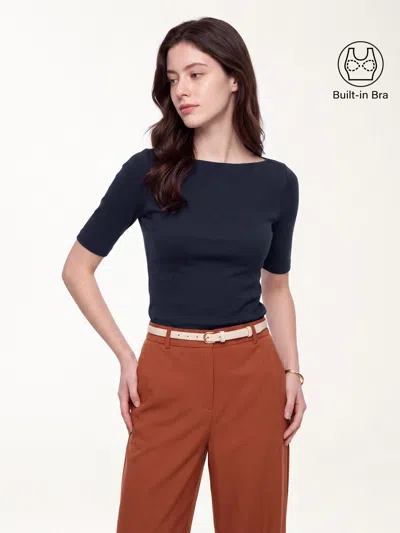 Oglmove Eco-mousse® Elbow Sleeve Bra Top In Midnight Navy