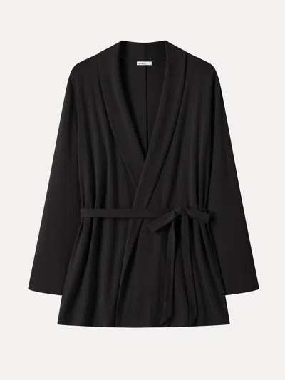 Oglmove Eco-mousse Lapel Long Sleeve Belted Cardigan In Black