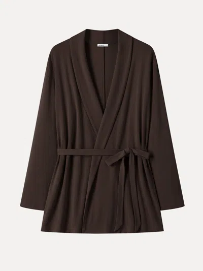 Oglmove Eco-mousse Lapel Long Sleeve Belted Cardigan In Espresso