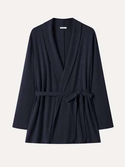 Oglmove Eco-mousse Lapel Long Sleeve Belted Cardigan In Smoky Navy
