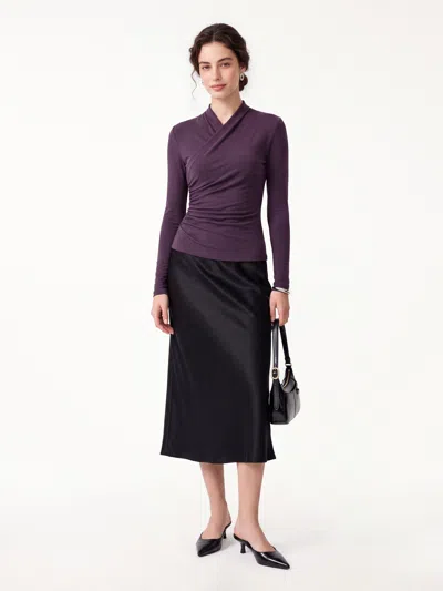 Oglmove Eco-mousse® Long Sleeve Ruched Top In Deep Fig