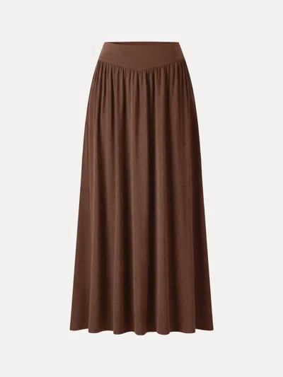 Oglmove Eco-mousse® Mid-rise Ruched A-line Midi Skirt With Pockets In Brown