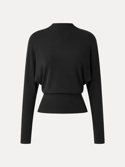 Oglmove Eco-mousse® Mock Neck Batwing Sleeve Top In Black