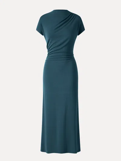 Oglmove Eco-mousse® Mock Neck Cap Sleeve Ruched Midi Dress In Forest Night