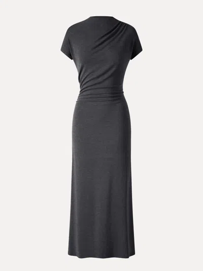 Oglmove Eco-mousse® Mock Neck Cap Sleeve Ruched Midi Dress In Heather Night Charcoal
