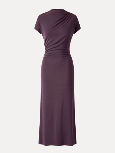 Oglmove Eco-mousse® Mock Neck Cap Sleeve Ruched Midi Dress In Raisin Purple
