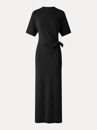 Oglmove Eco-mousse® Mock Neck Elbow Sleeve Tie-waist Midi Dress In Black