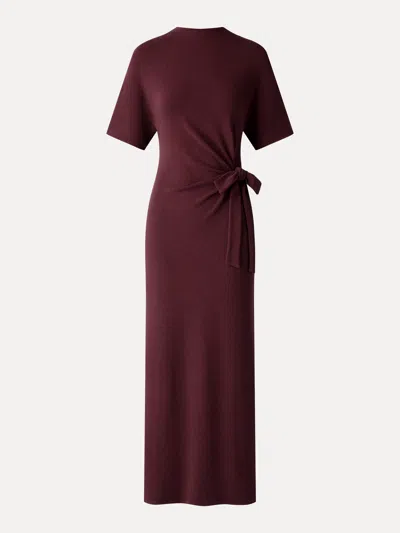 Oglmove Eco-mousse® Mock Neck Elbow Sleeve Tie-waist Midi Dress In Ruby